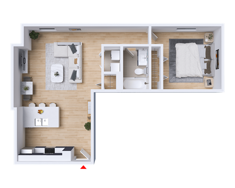 a floor plan of a house with a bedroom and a living room